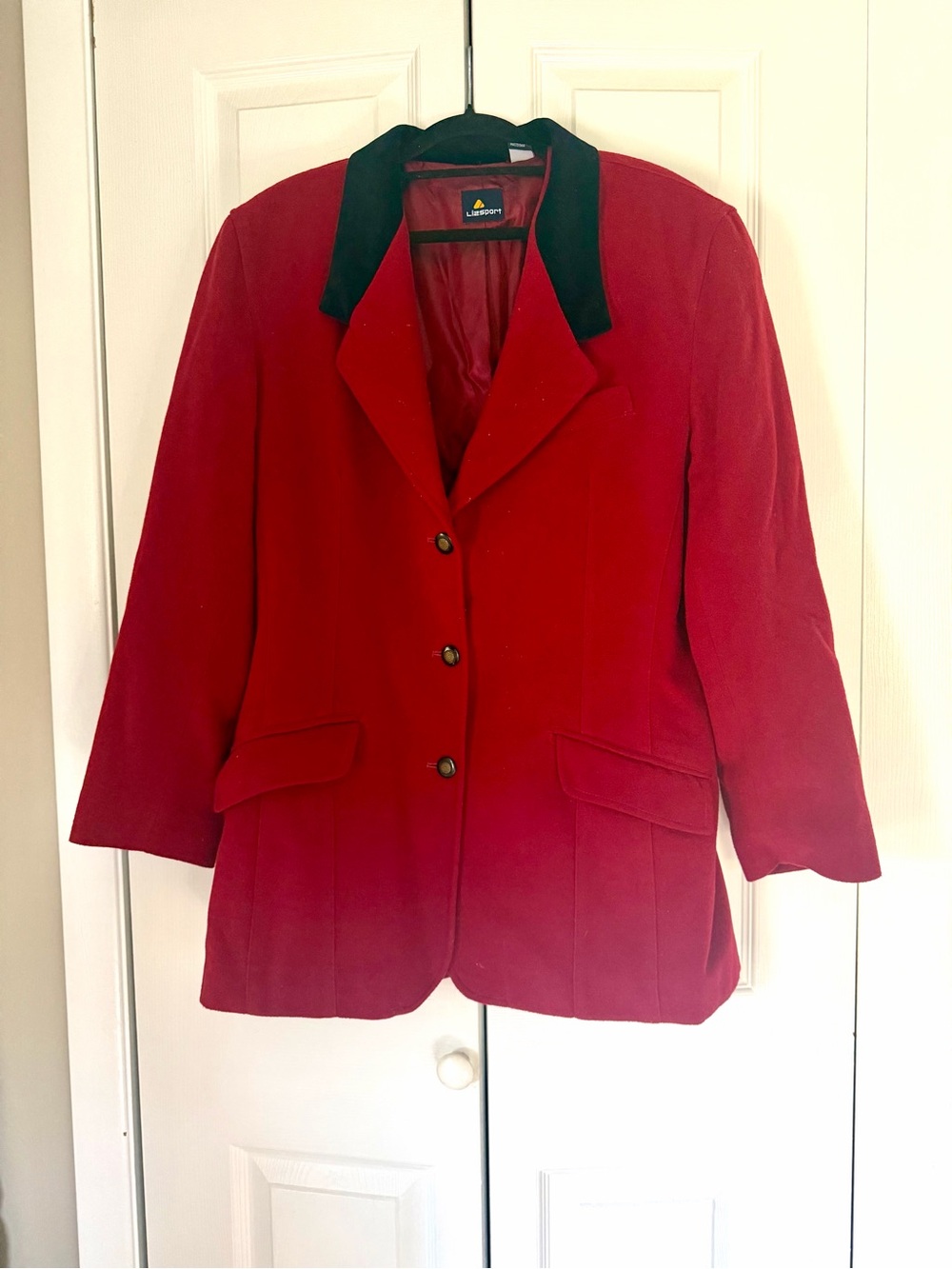 Vintage Lizsport Red Wool Blazer 14 Contrast Collar Dark Academia Preppy